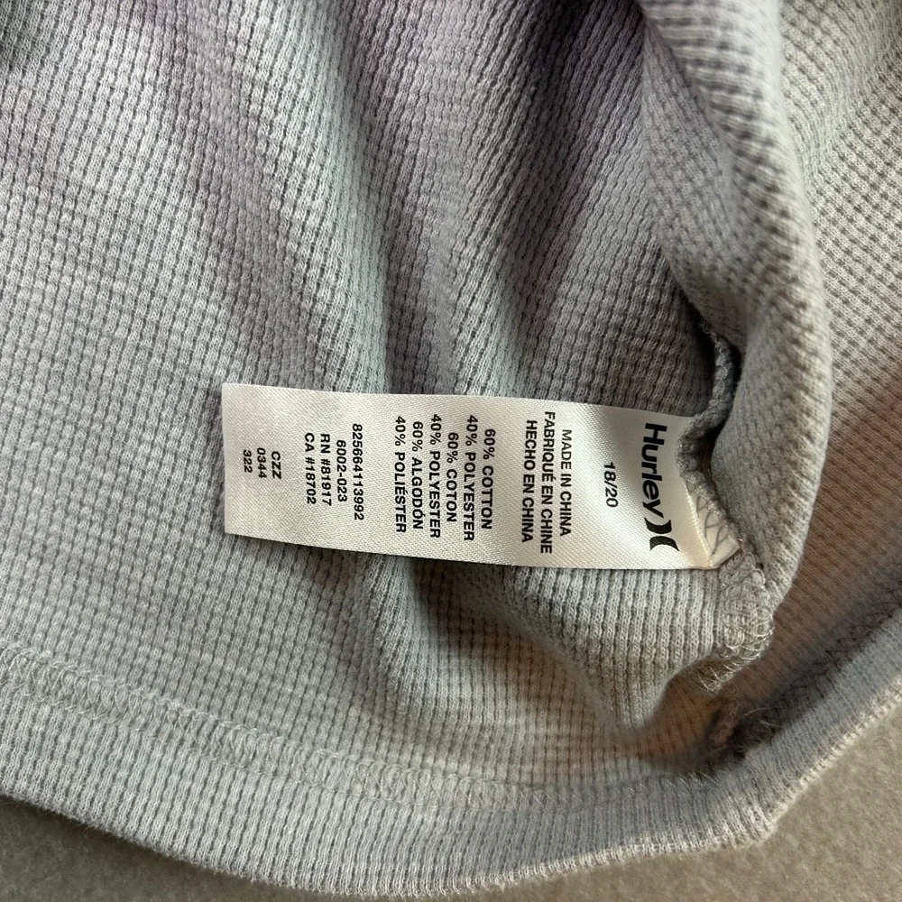 Hurley Shirt Boys 18/20 Gray Thermal Long Sleeve Shirt - Picture 4 of 8